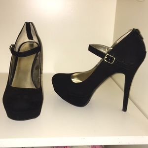 Material Girl Black Suede Platform Heels